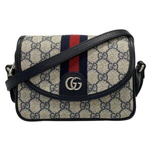 Auth GUCCI Ophidia Mini Shoulder Bag 772239 Navy Cream Red PVC Leather